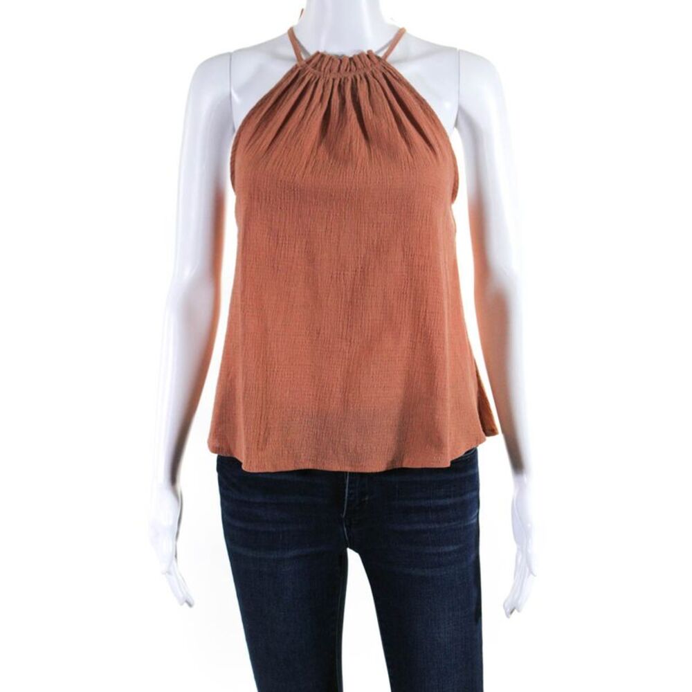 Three Of Something Womens Cotton Crepe High Neck Dune Tank Top Brown Size XS